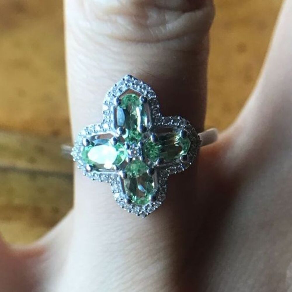 Natural Mint Garnet Moissanite Sterling Silver Ring Size 6